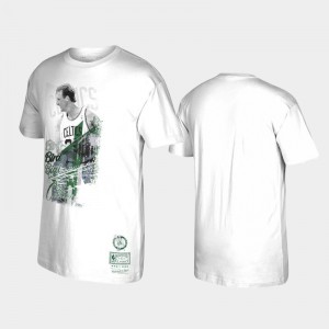 Mens Larry Bird #33 Boston Celtics Player Burst Hardwood Classics White Player Graphic T-Shirts 985682-556